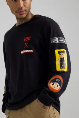 Lee BE@BRICK Patchwork Long Sve Relaxed Fit Tee "Washed Black"