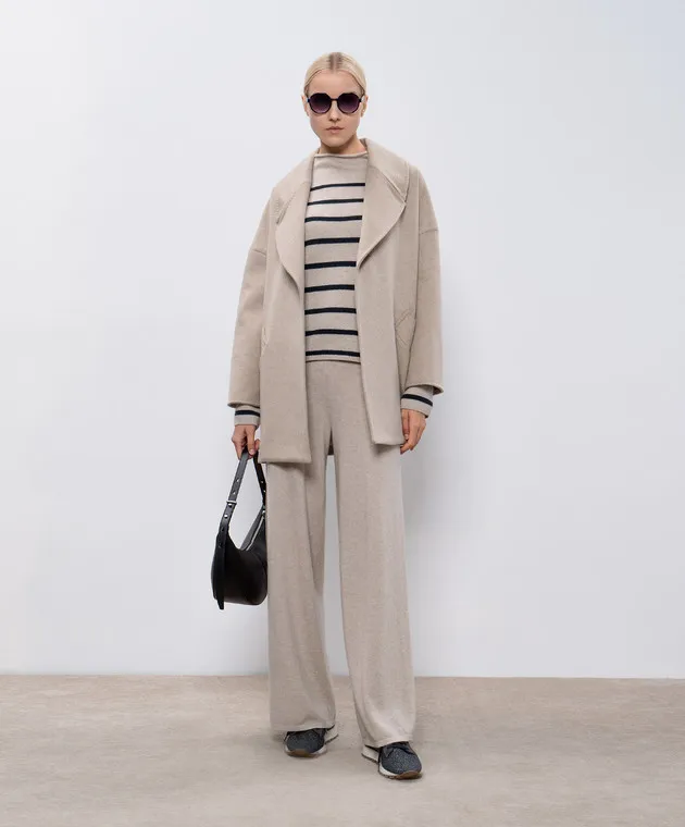 LISA YANG Sandy beige striped cashmere sweater