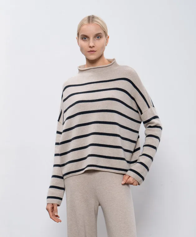 LISA YANG Sandy beige striped cashmere sweater