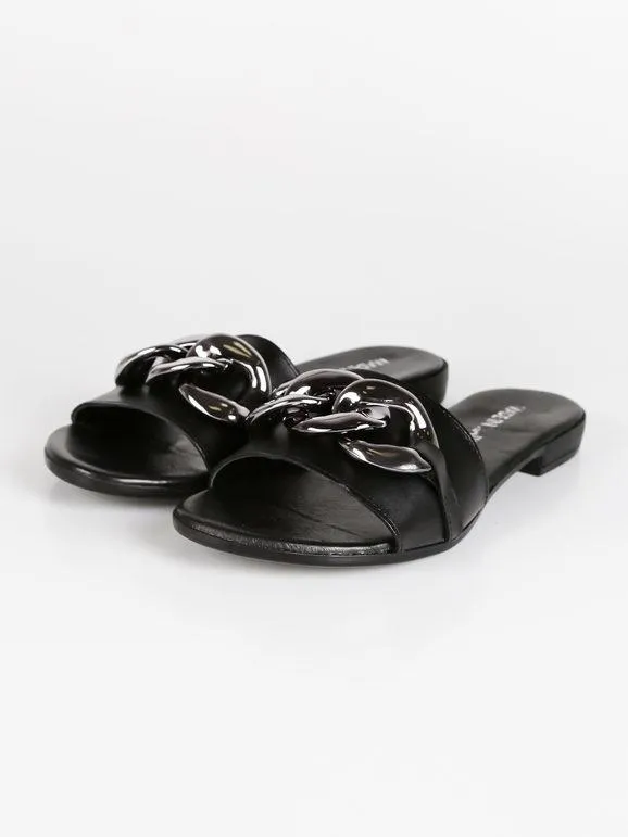 Made In Italy Zapatillas de piel con cadena