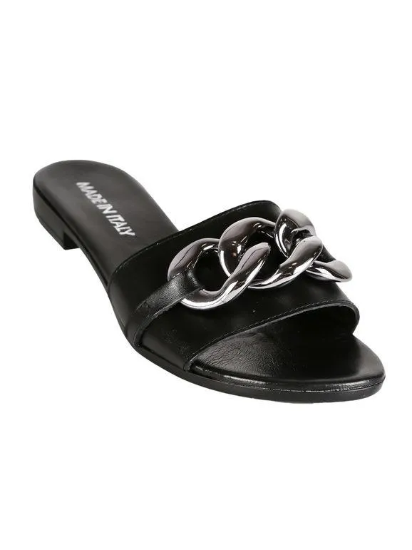 Made In Italy Zapatillas de piel con cadena