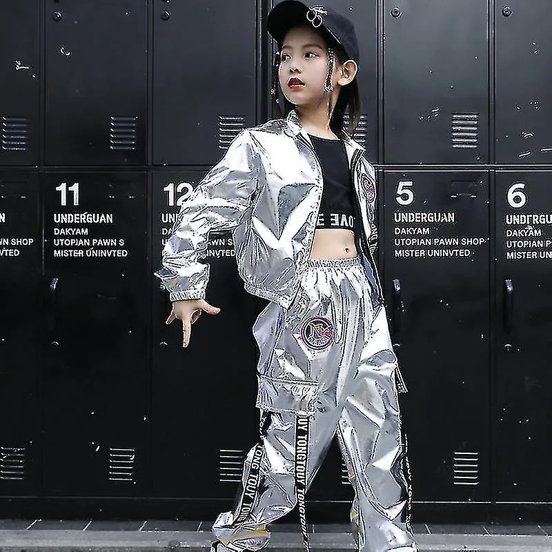 Niños Hip Hop Chaqueta Niña Jazz Jogger Pantalones 2 Piezas Conjunto Niños Lentejuelas Traje De Baile Callejero Adolescente Bril