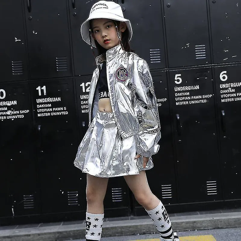 Niños Hip Hop Chaqueta Niña Jazz Jogger Pantalones 2 Piezas Conjunto Niños Lentejuelas Traje De Baile Callejero Adolescente Bril