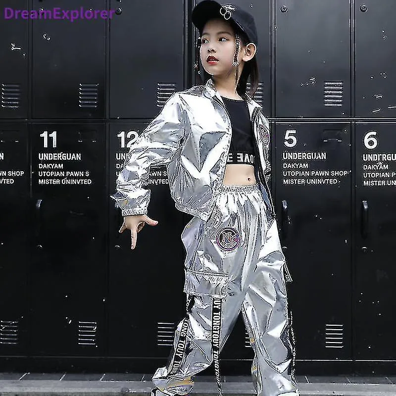 Niños Hip Hop Chaqueta Niña Jazz Jogger Pantalones 2 Piezas Conjunto Niños Lentejuelas Traje De Baile Callejero Adolescente Bril