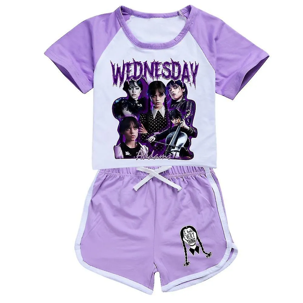 Niños Miércoles Addams La Familia Addams Trajes Cortos Estampados Disfraz Camiseta Pantalones Cortos Pijama Ropa de dormir Ropa 