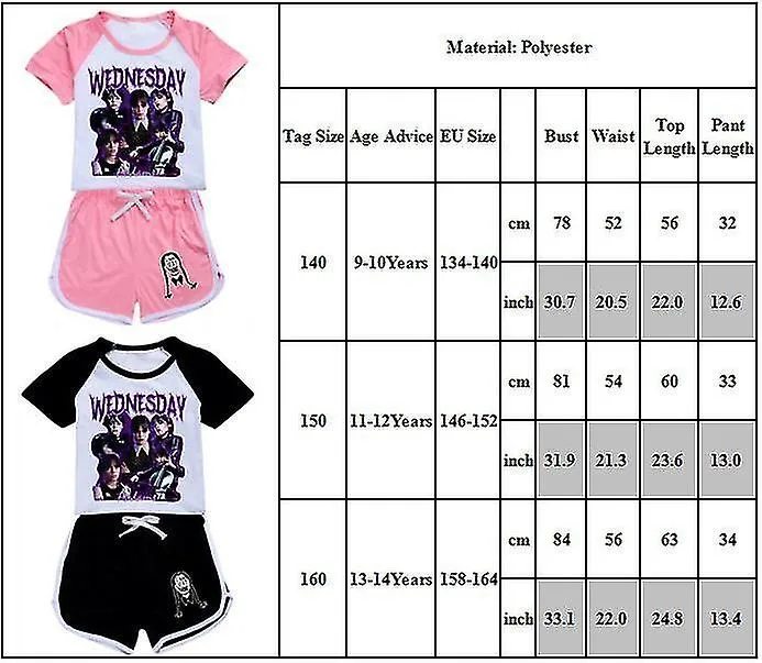 Niños Miércoles Addams La Familia Addams Trajes Cortos Estampados Disfraz Camiseta Pantalones Cortos Pijama Ropa de dormir Ropa 