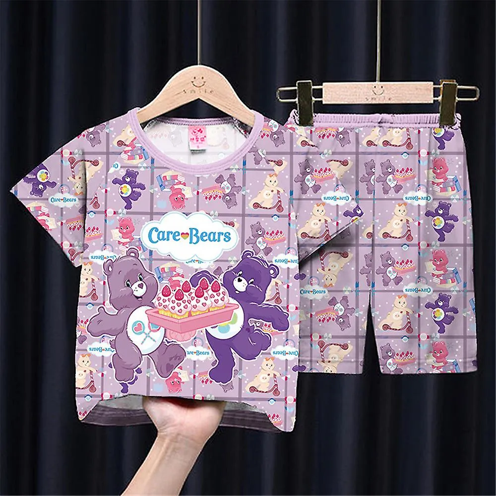 Niños Niñas Cuidado Ositos Estampados Conjunto de pijamas Tops de manga corta Pantalones cortos Ropa de dormir Ropa de dormir Ro