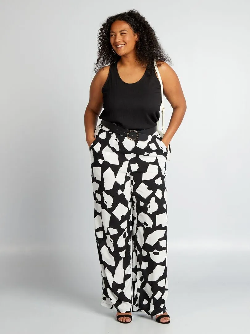 PANTALóN ANCHO CON ESTAMPADO  NEGRO