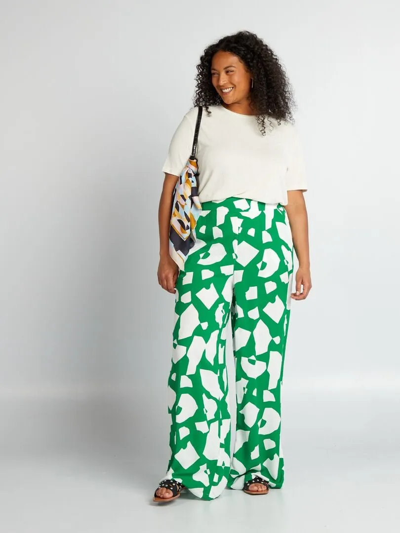 PANTALóN ANCHO CON ESTAMPADO  VERDE