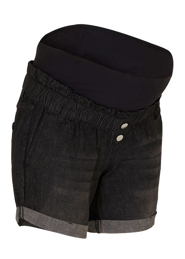 Pantalón vaquero corto premamá de corte paperbag denim negro envejecido