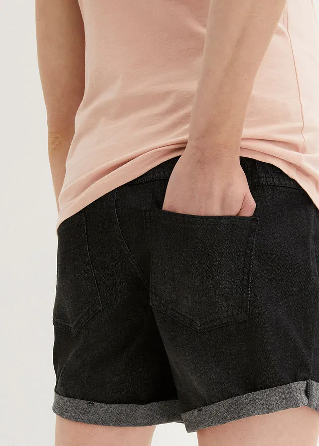Pantalón vaquero corto premamá de corte paperbag denim negro envejecido