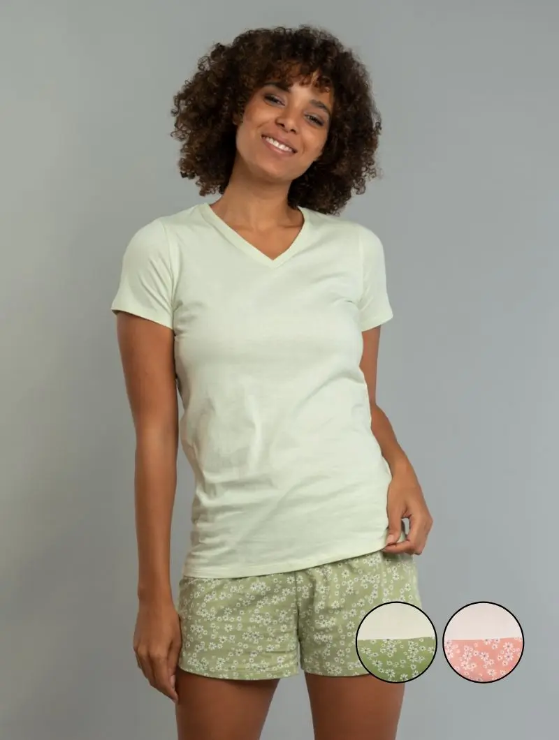 Pijama corto de algodón orgánico estampado floral