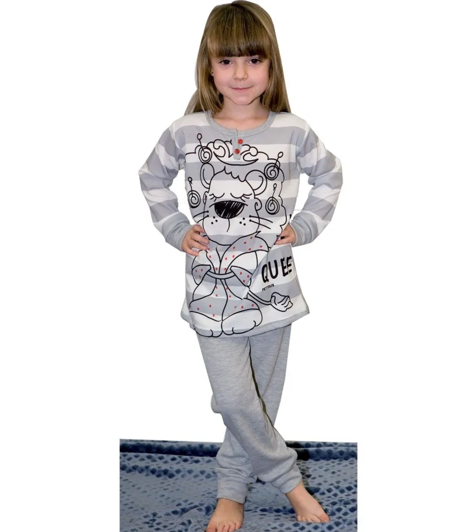 Pijama invierno niña Pettrus punto gris estampado
