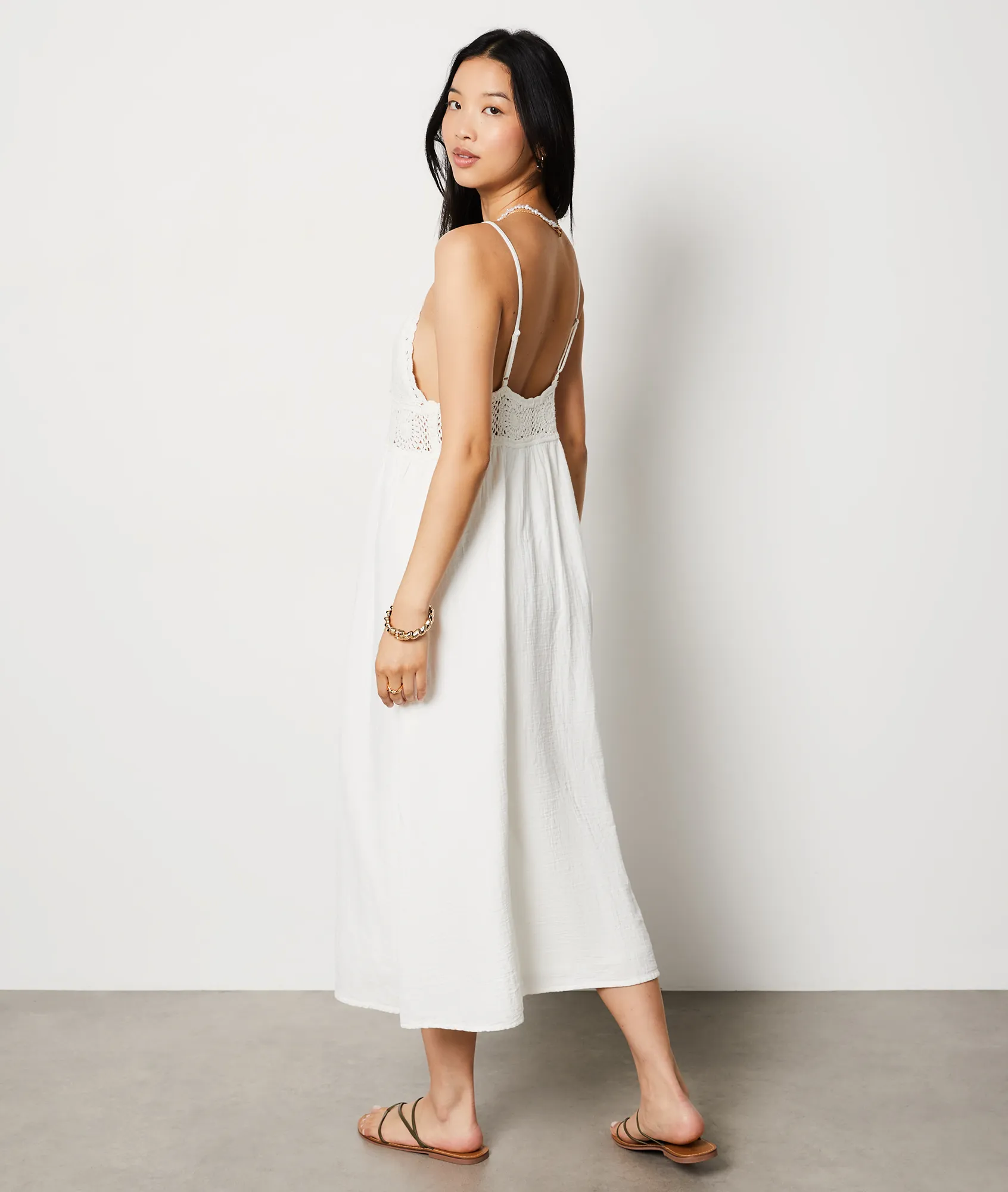 ROBE LONGUE BRODéE EN COTON A MAYORK ECRU  ETAM