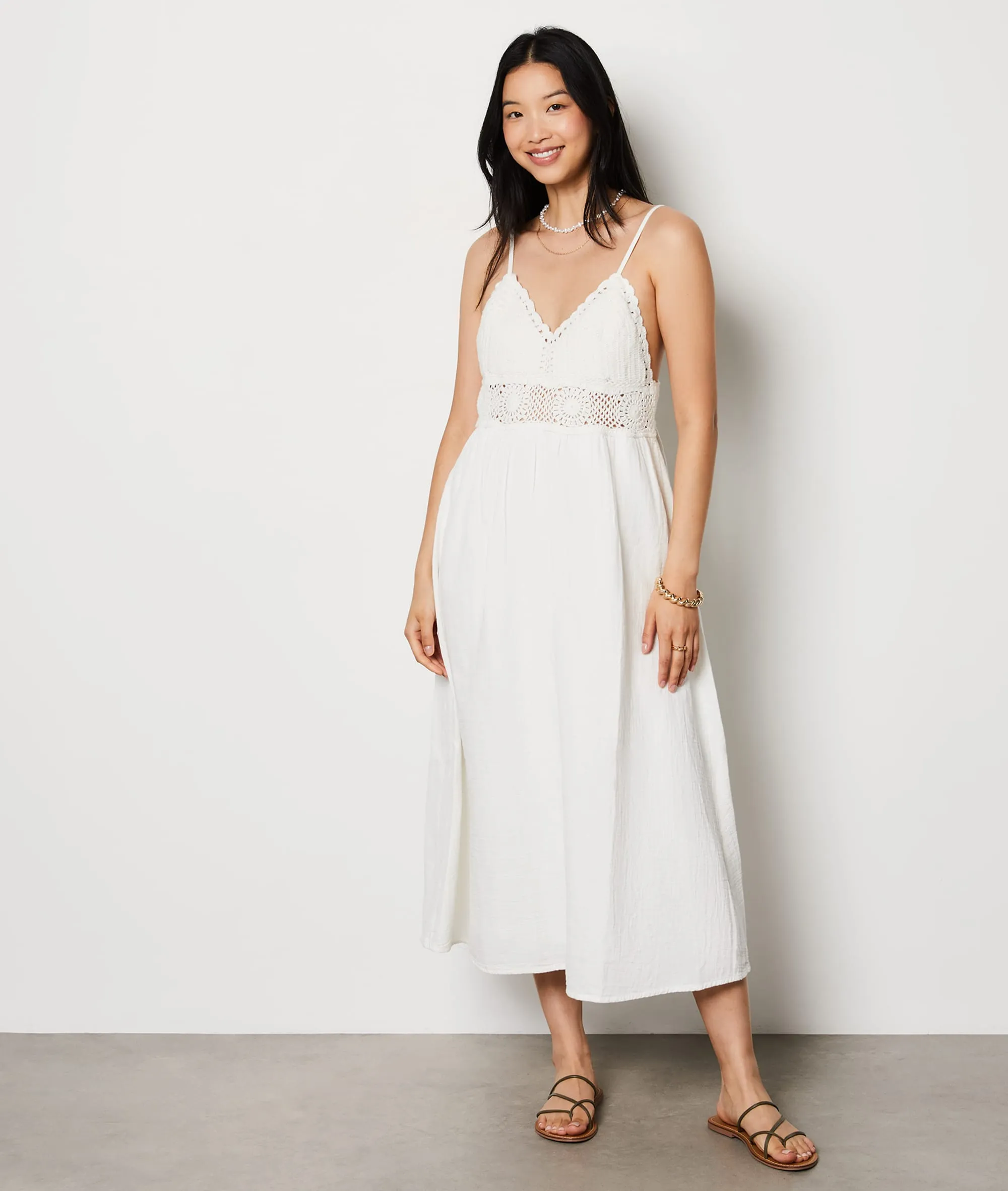 ROBE LONGUE BRODéE EN COTON A MAYORK ECRU  ETAM