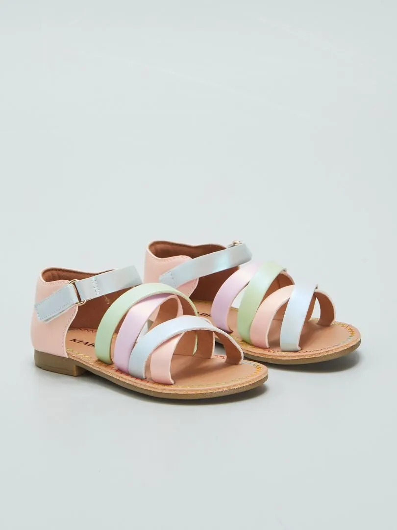 SANDALIAS CON TIRAS MULTICOLORES  ROSA
