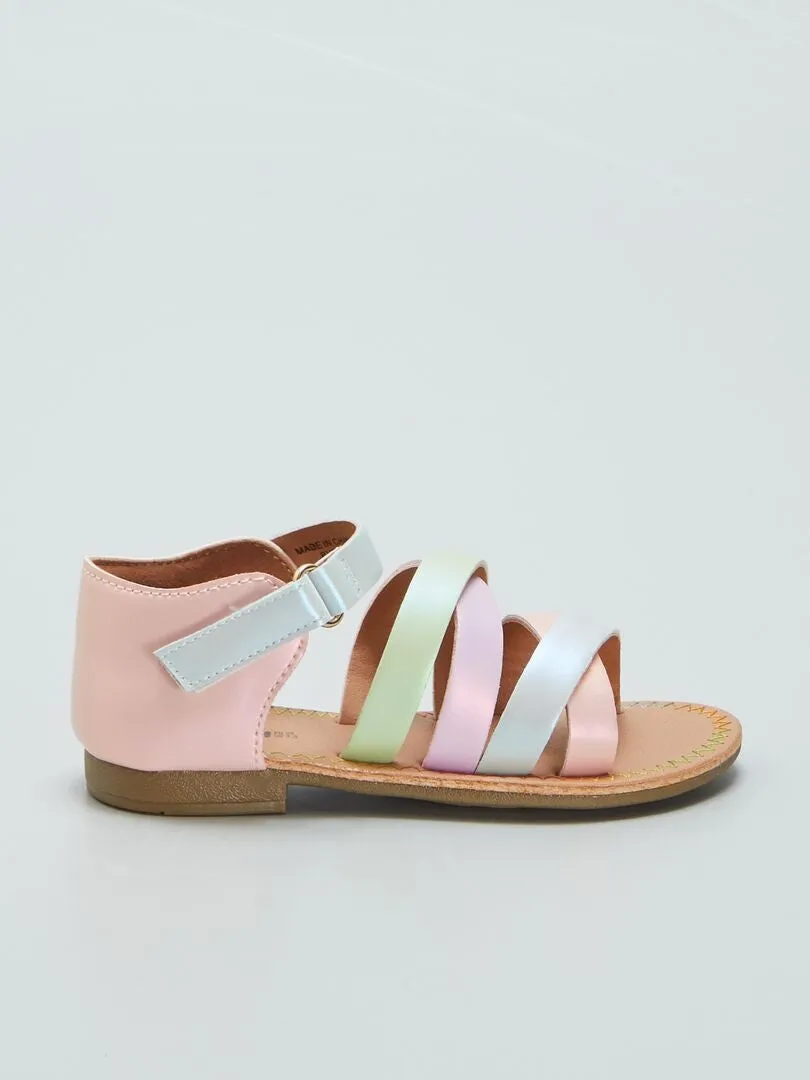 SANDALIAS CON TIRAS MULTICOLORES  ROSA