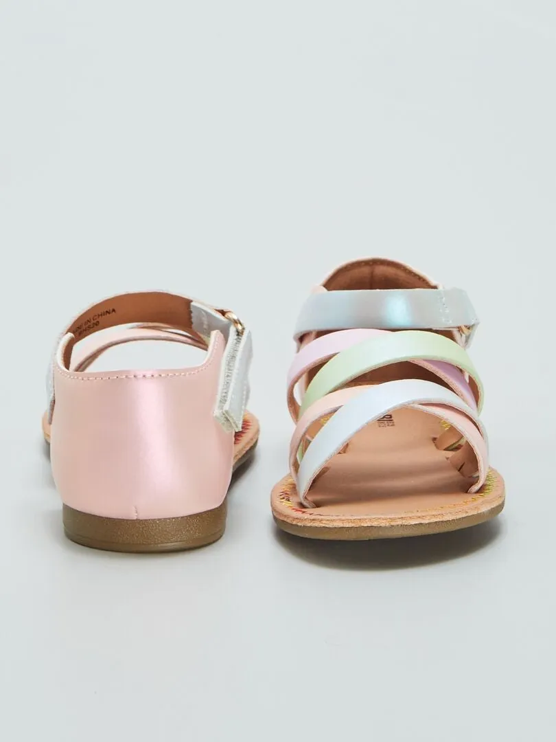 SANDALIAS CON TIRAS MULTICOLORES  ROSA