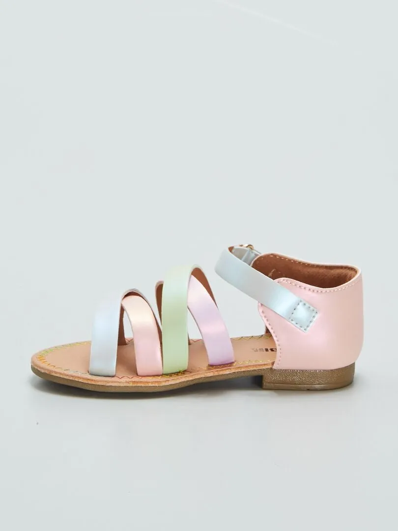 SANDALIAS CON TIRAS MULTICOLORES  ROSA