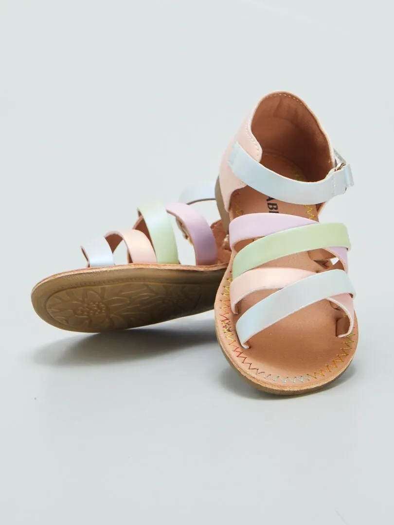 SANDALIAS CON TIRAS MULTICOLORES  ROSA