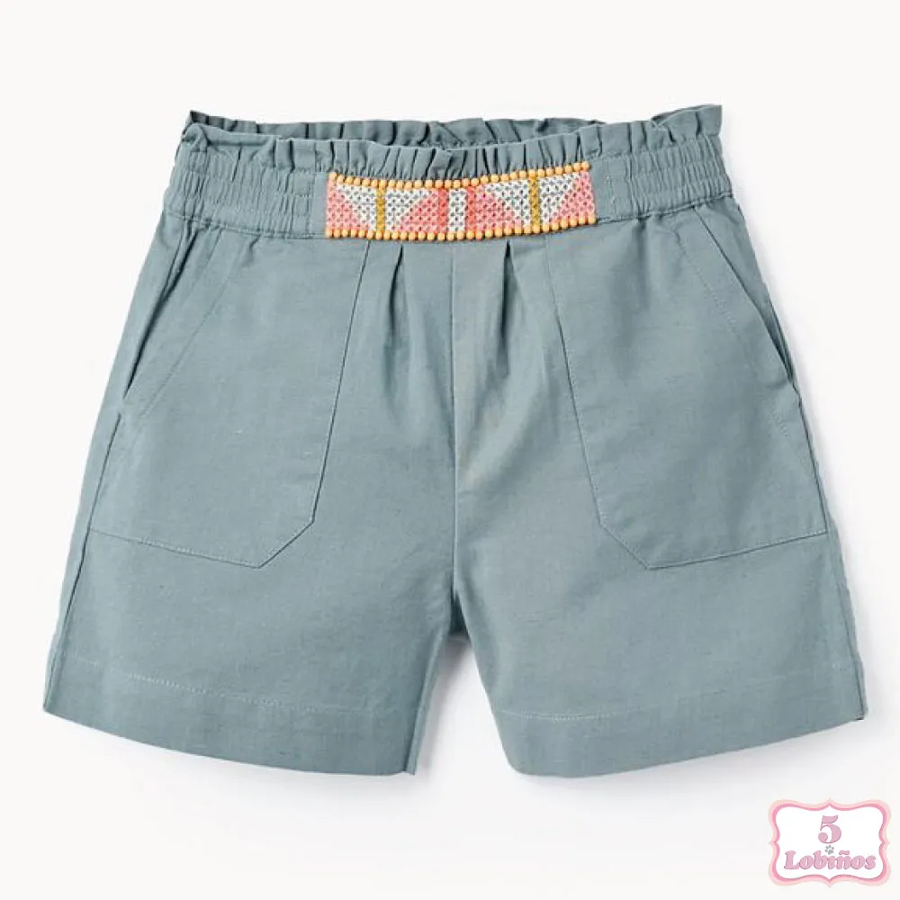 SHORT NIÑA LINO VERDE ZIPPY