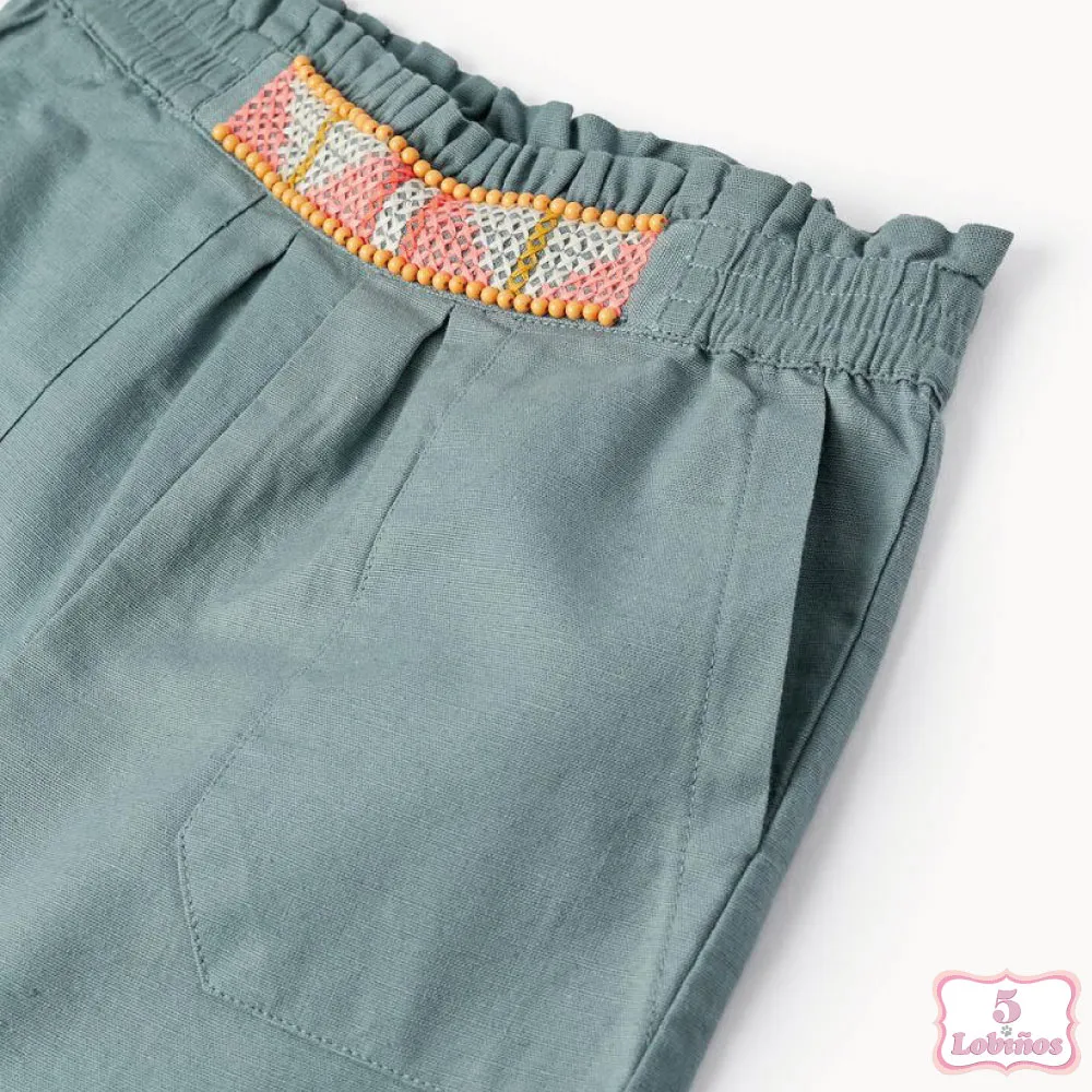 SHORT NIÑA LINO VERDE ZIPPY