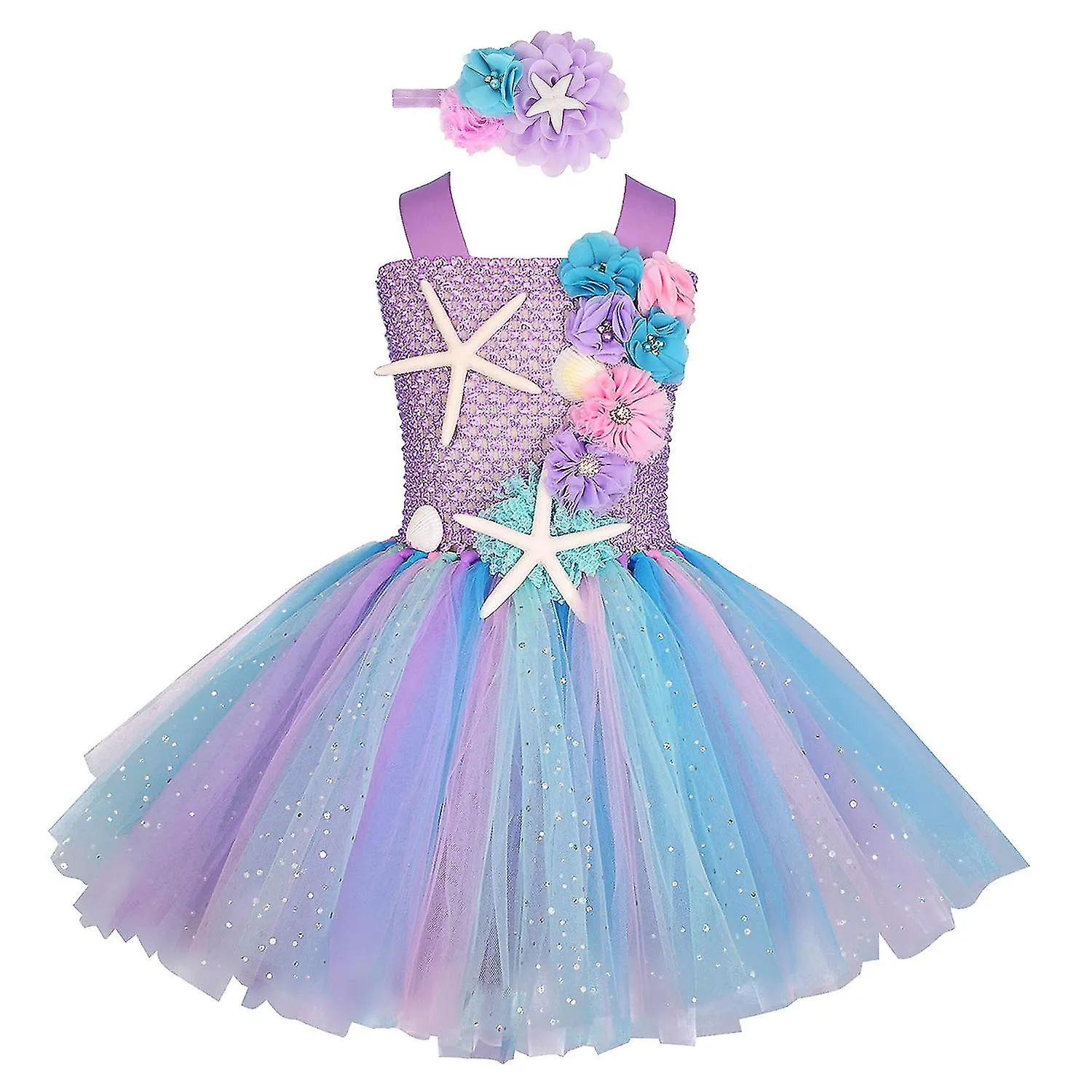 Sirena Ariel Vestido de princesa con corbata de pelo Ropa de niña Ropa de niño