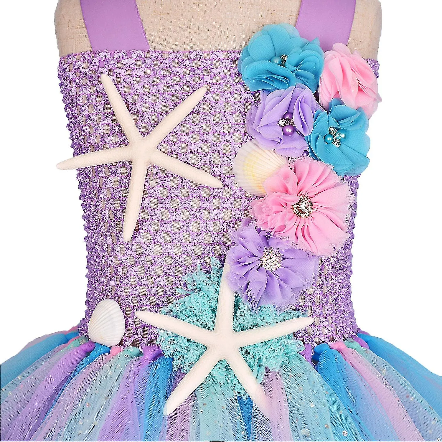 Sirena Ariel Vestido de princesa con corbata de pelo Ropa de niña Ropa de niño