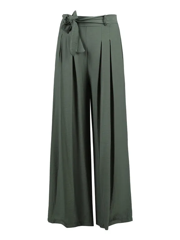 Solada Pantalón de mujer con cintura alta elástica y pernera ancha.