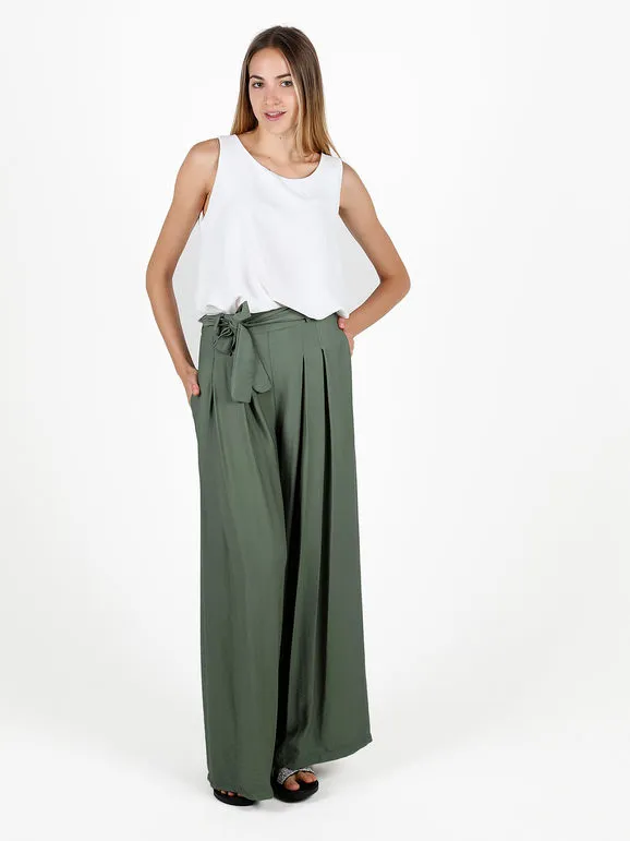 Solada Pantalón de mujer con cintura alta elástica y pernera ancha.