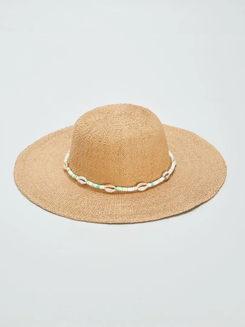 SOMBRERO CON PERLAS  BEIGE