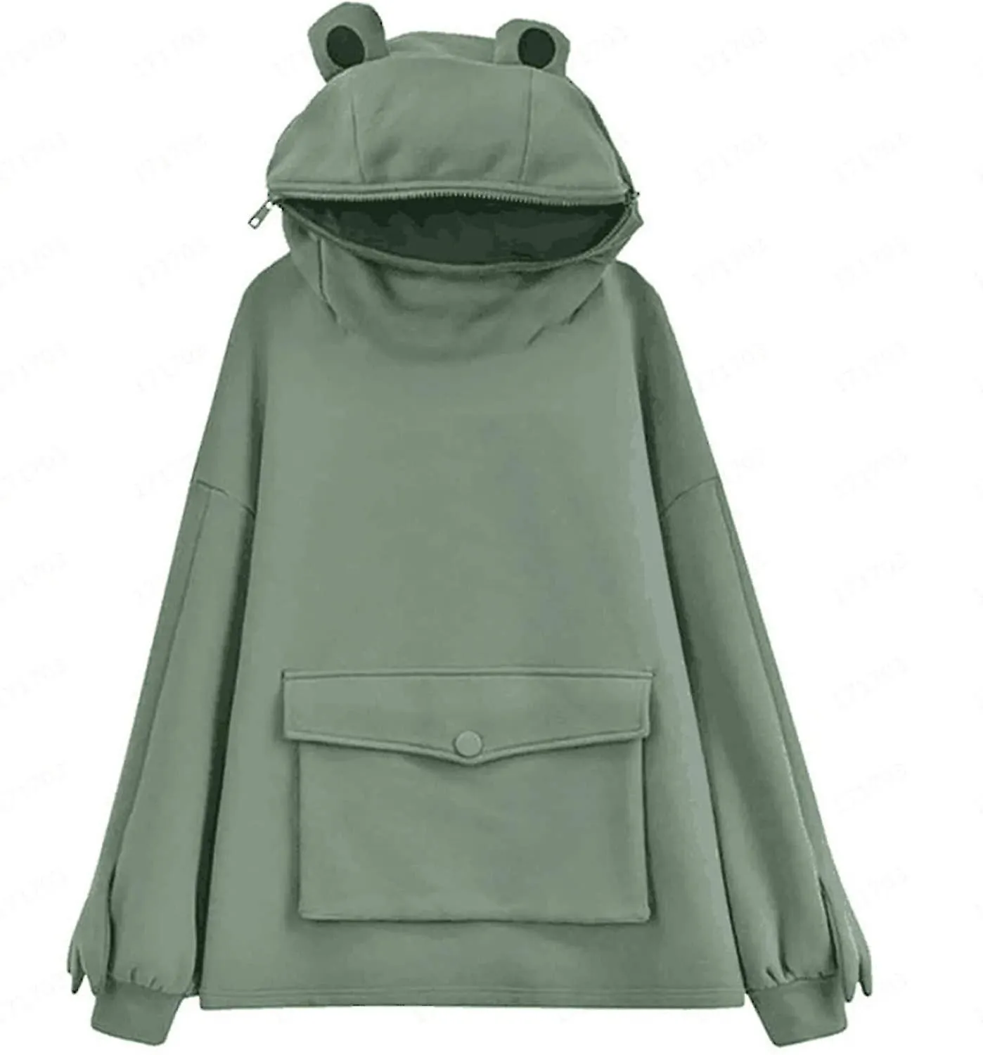 Sudadera con capucha de rana linda para mujer / niña Jersey con cremallera con capucha con cremallera con sudadera con bolsillo 