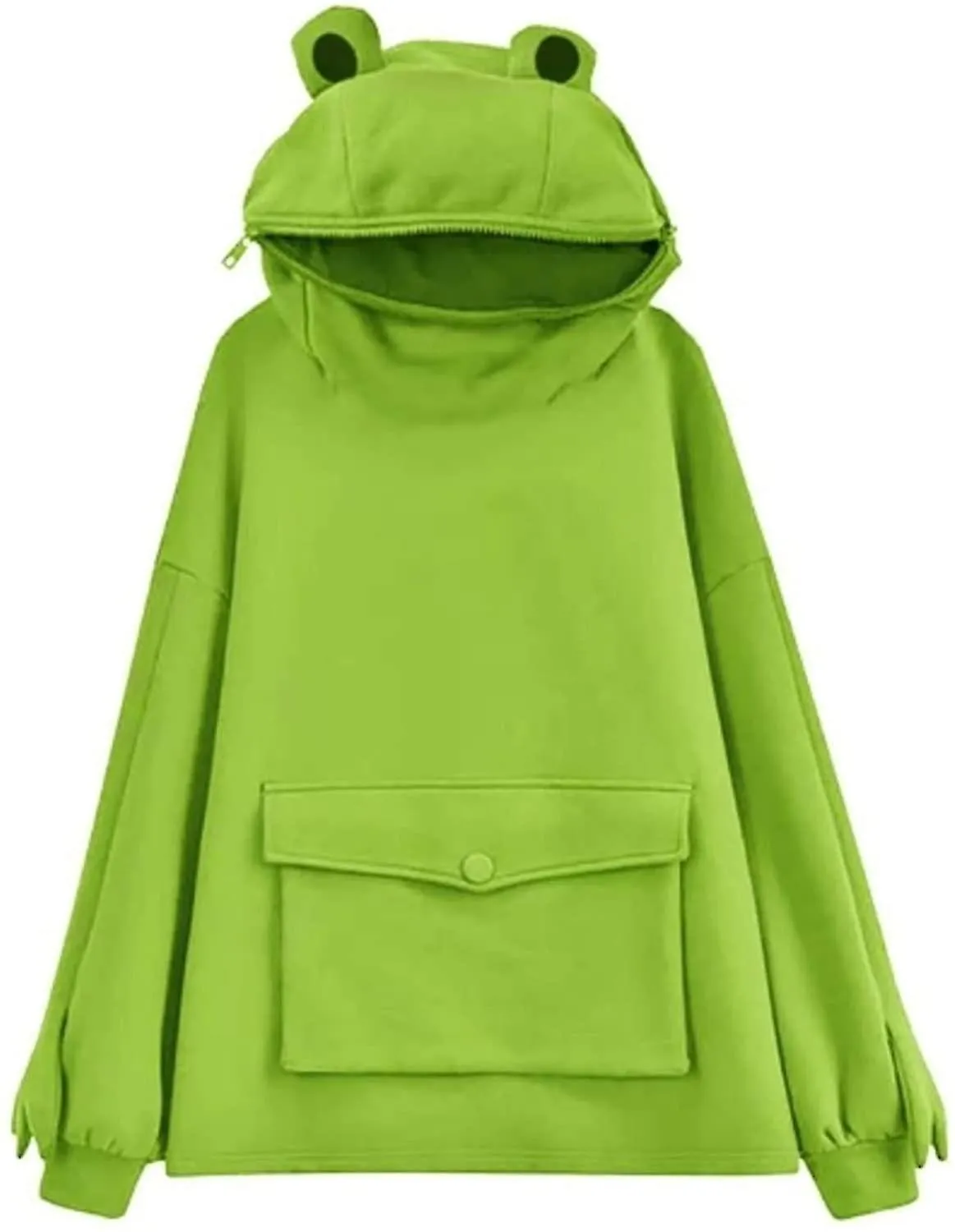 Sudadera con capucha de rana linda para mujer / niña Jersey con cremallera con capucha con cremallera con sudadera con bolsillo 