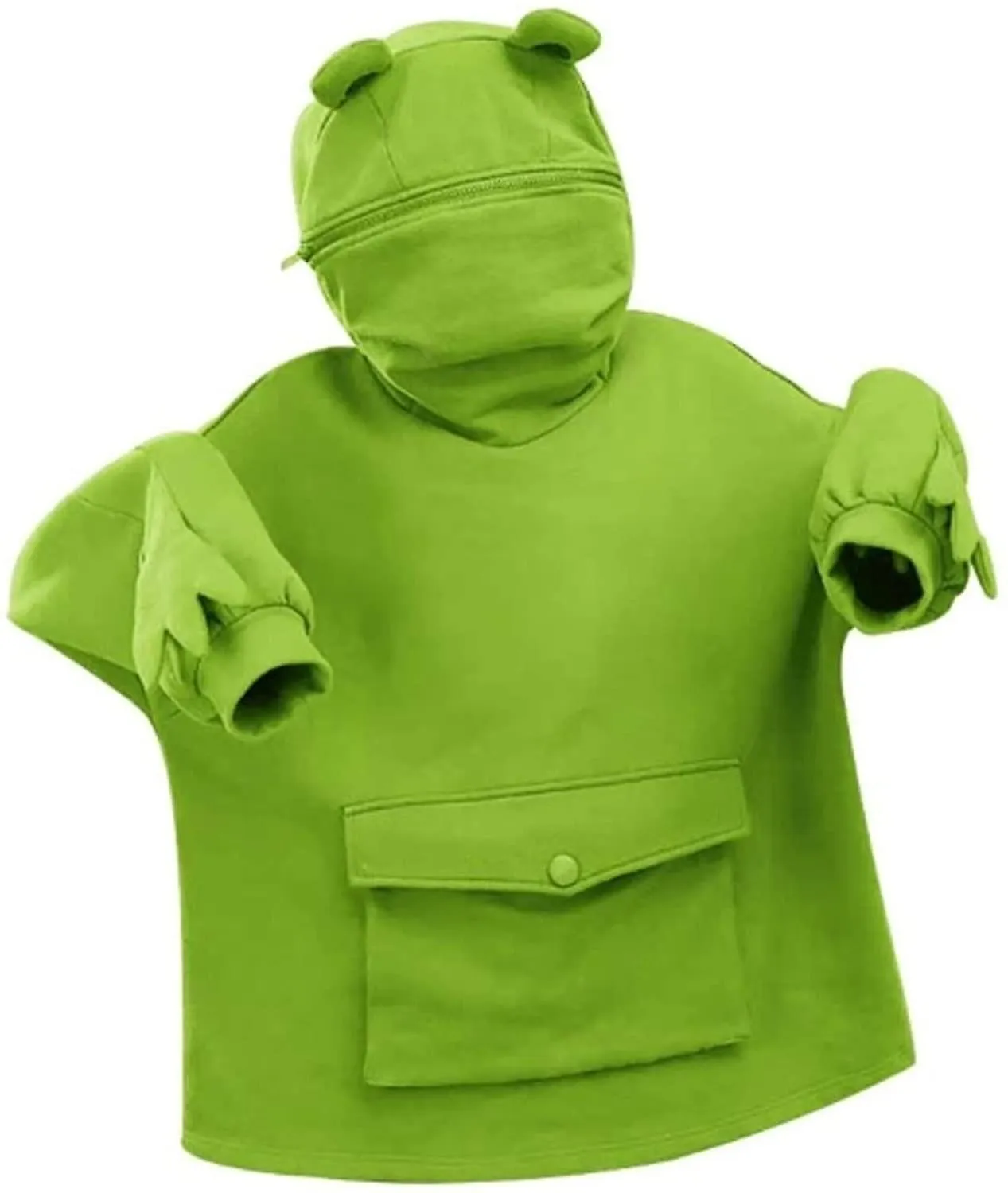 Sudadera con capucha de rana linda para mujer / niña Jersey con cremallera con capucha con cremallera con sudadera con bolsillo 