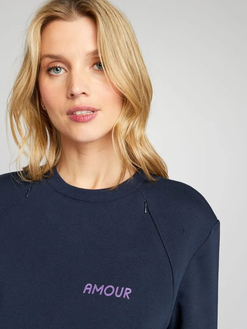 SUDADERA DE LACTANCIA CON CUELLO REDONDO  AZUL
