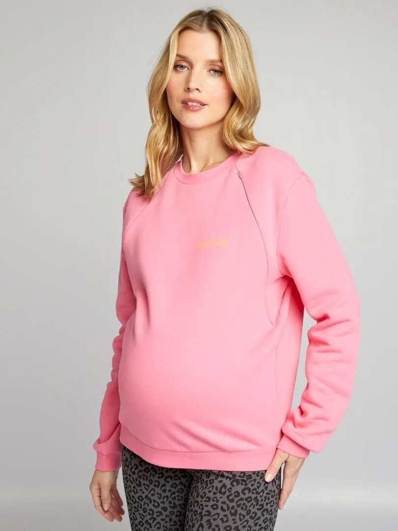 SUDADERA DE LACTANCIA CON CUELLO REDONDO  ROSA