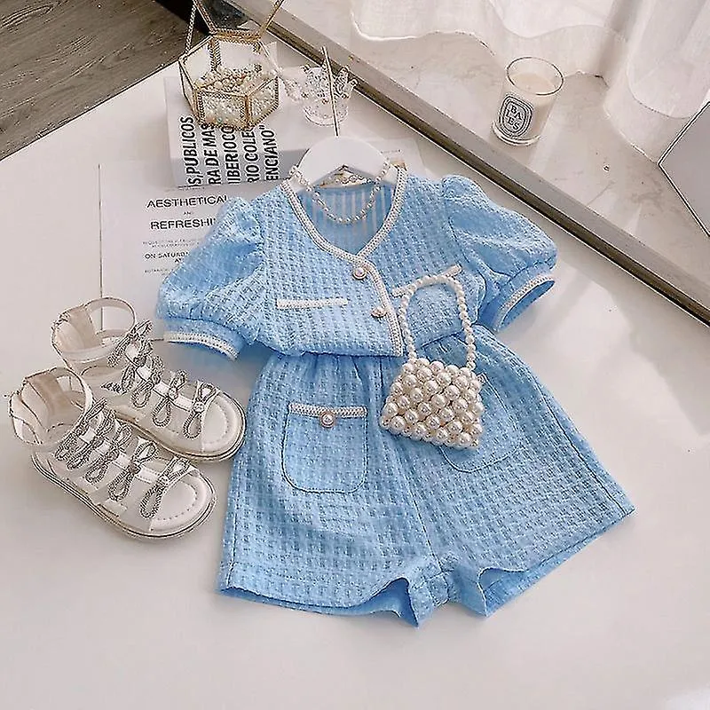 Traje de niña Verano Nuevo estilo británico Traje de falda de dos piezas Traje de cadena Bolsa de niños Ropa de niñas Ropa de ni
