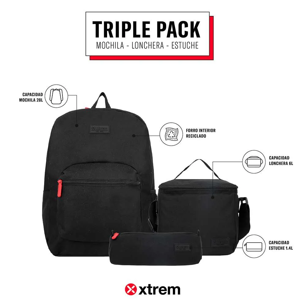 Triple Pack 5XT Mochila Niño Xtrem Negro/Rojo