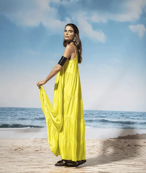 Vestido con tirantes ajustables y pliegues Lima