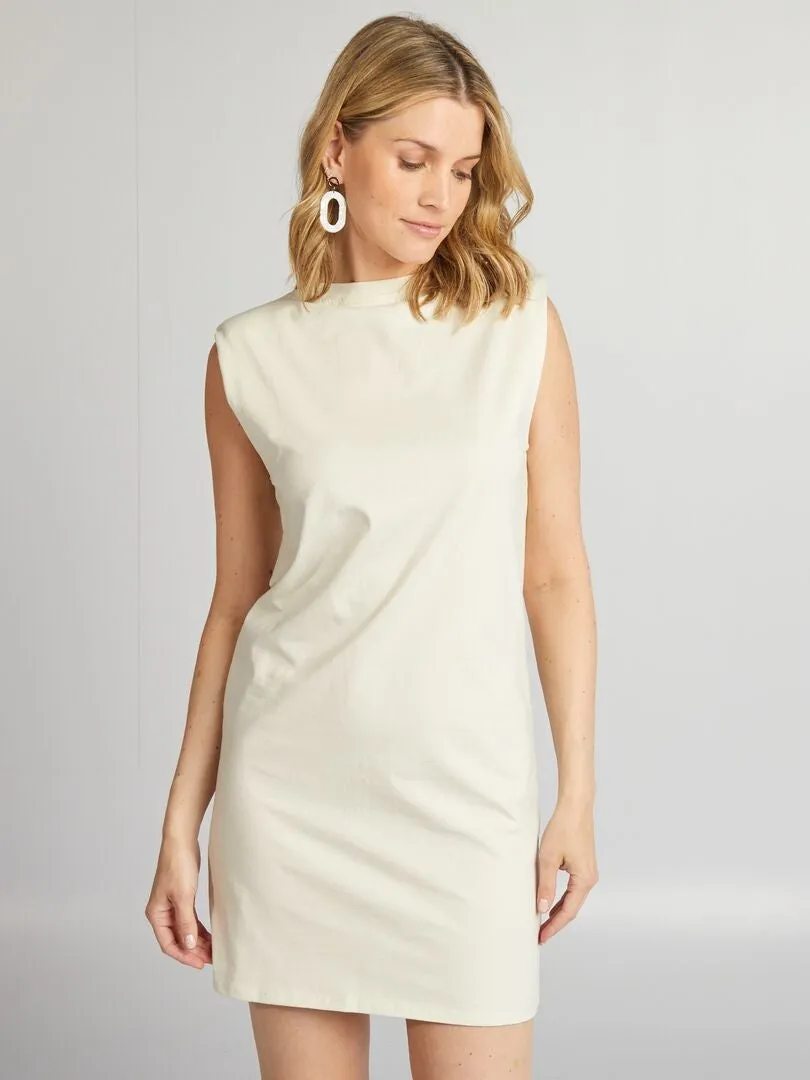VESTIDO CORTO CON HOMBRERAS  GRIS