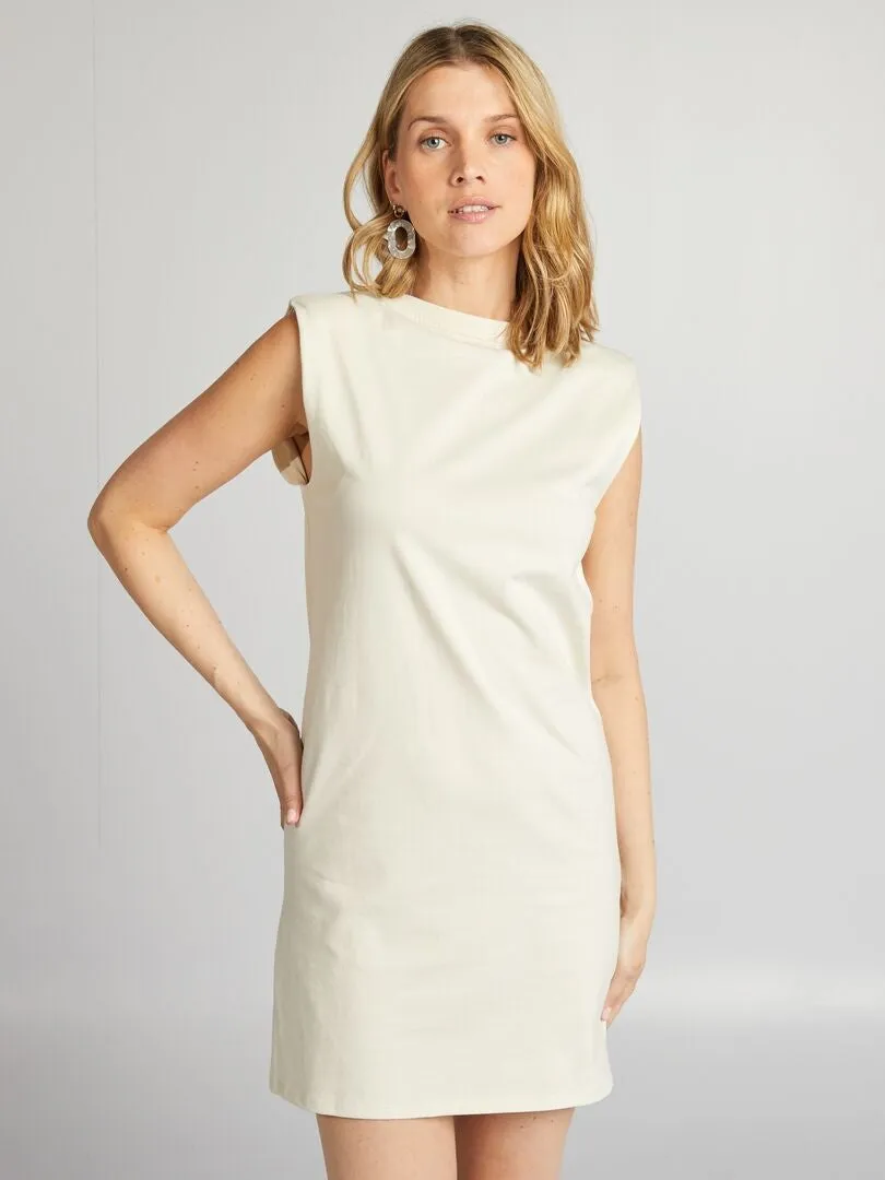 VESTIDO CORTO CON HOMBRERAS  GRIS