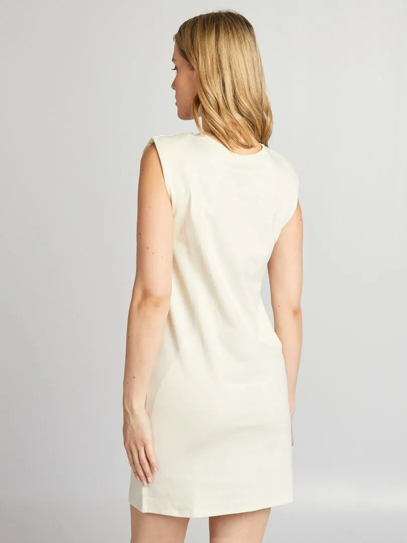 VESTIDO CORTO CON HOMBRERAS  GRIS