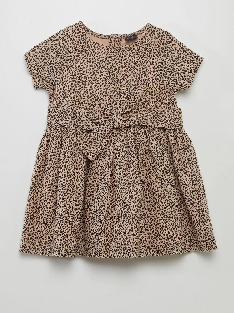 VESTIDO ESTAMPADO CON CINTURóN ANUDABLE  BEIGE
