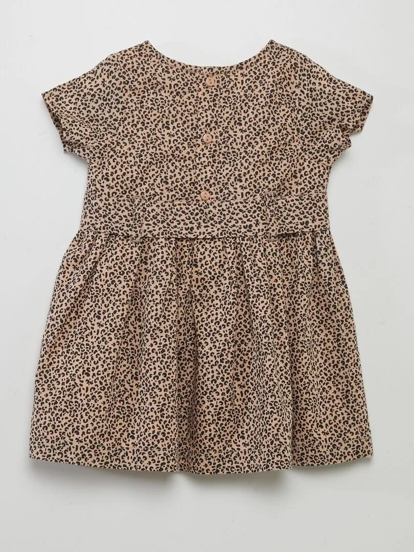 VESTIDO ESTAMPADO CON CINTURóN ANUDABLE  BEIGE