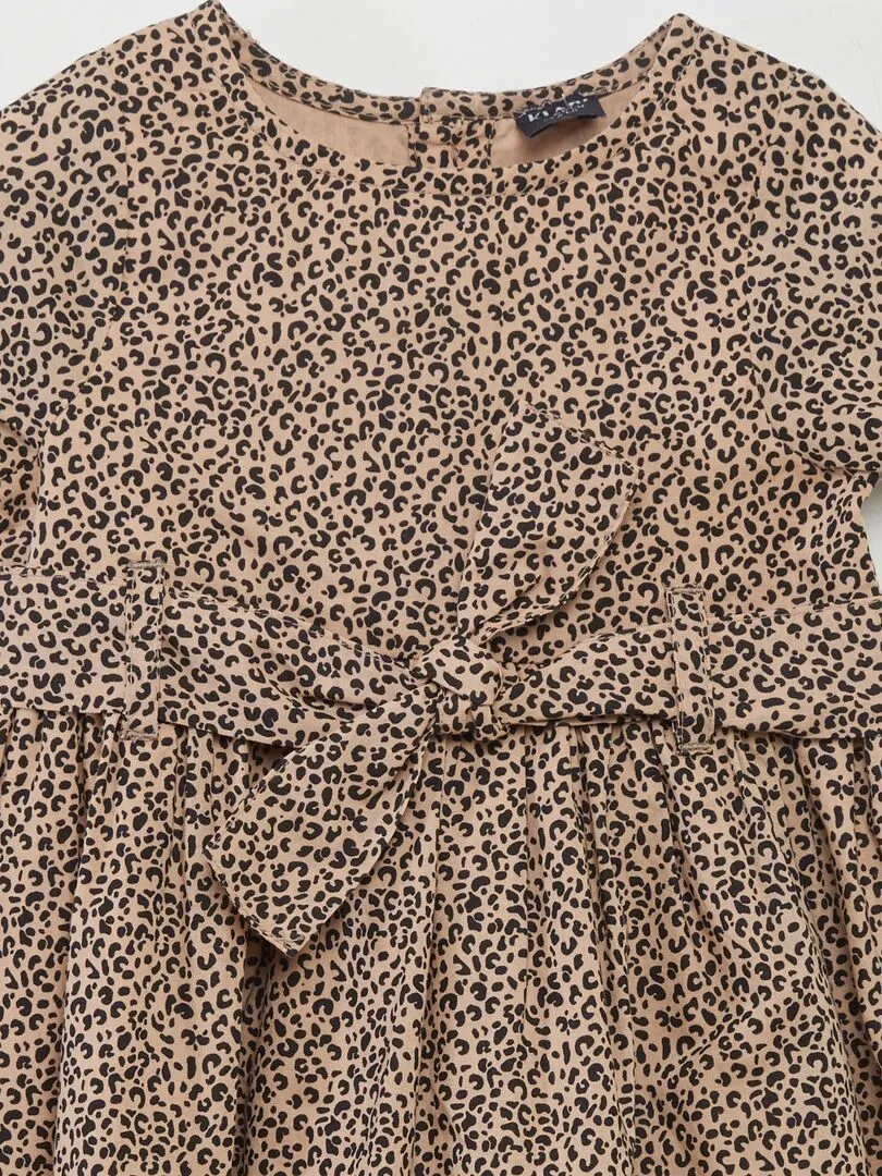 VESTIDO ESTAMPADO CON CINTURóN ANUDABLE  BEIGE