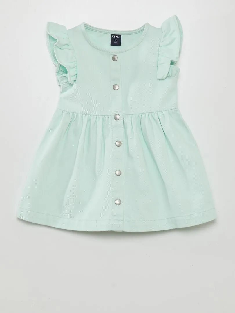 VESTIDO EVASé CON VOLANTES  AZUL