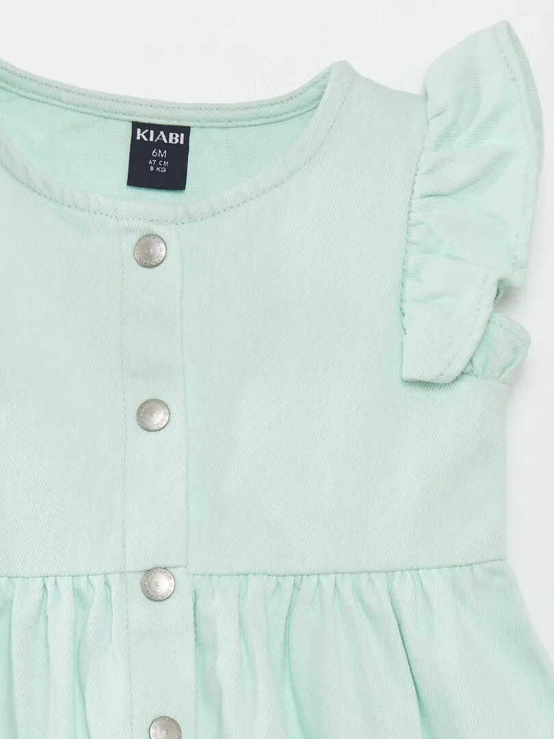 VESTIDO EVASé CON VOLANTES  AZUL