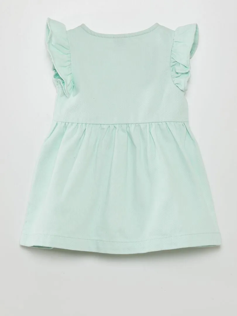 VESTIDO EVASé CON VOLANTES  AZUL