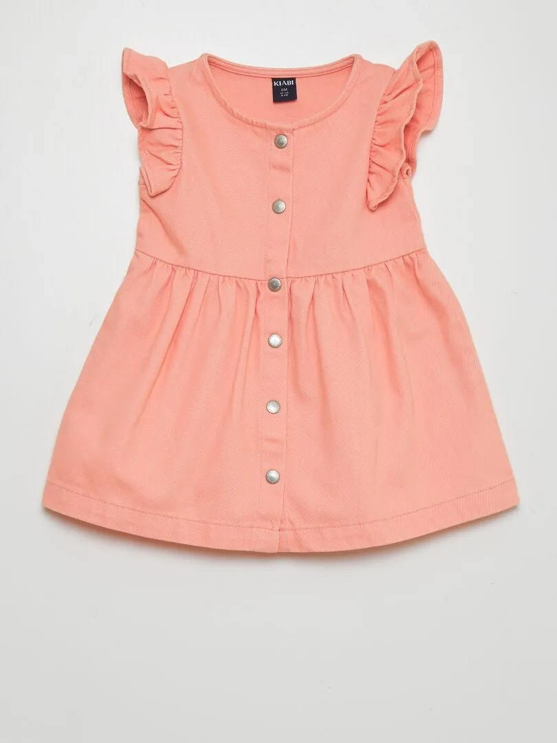 VESTIDO EVASé CON VOLANTES  ROSA