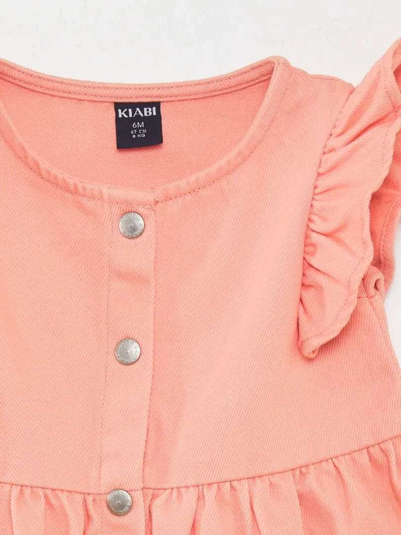 VESTIDO EVASé CON VOLANTES  ROSA
